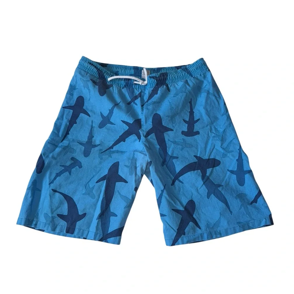 Mini Boden Blue Shark Swim Trunks & T-Shirt Set Size 9-10 Years